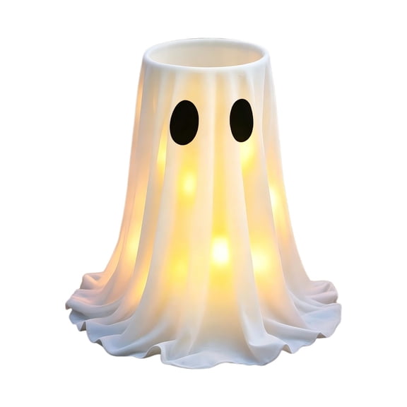 29.9in Remote Controlled LED Light Ghost Candy Bowl, Spooky White Fabric Ghost Holder, Halloween Porch Floor Decor Storage Bucket