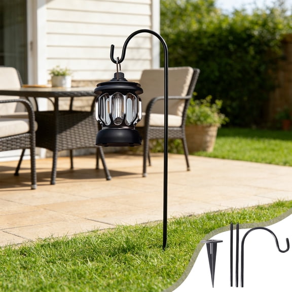 29" Adjustable Outdoor Shepherds Hooks, 1PC Heavy Duty Iron Garden Stakes Outdoor Garden Hook for Solar Lights, Lanterns, Plants & Weddings - Base Included