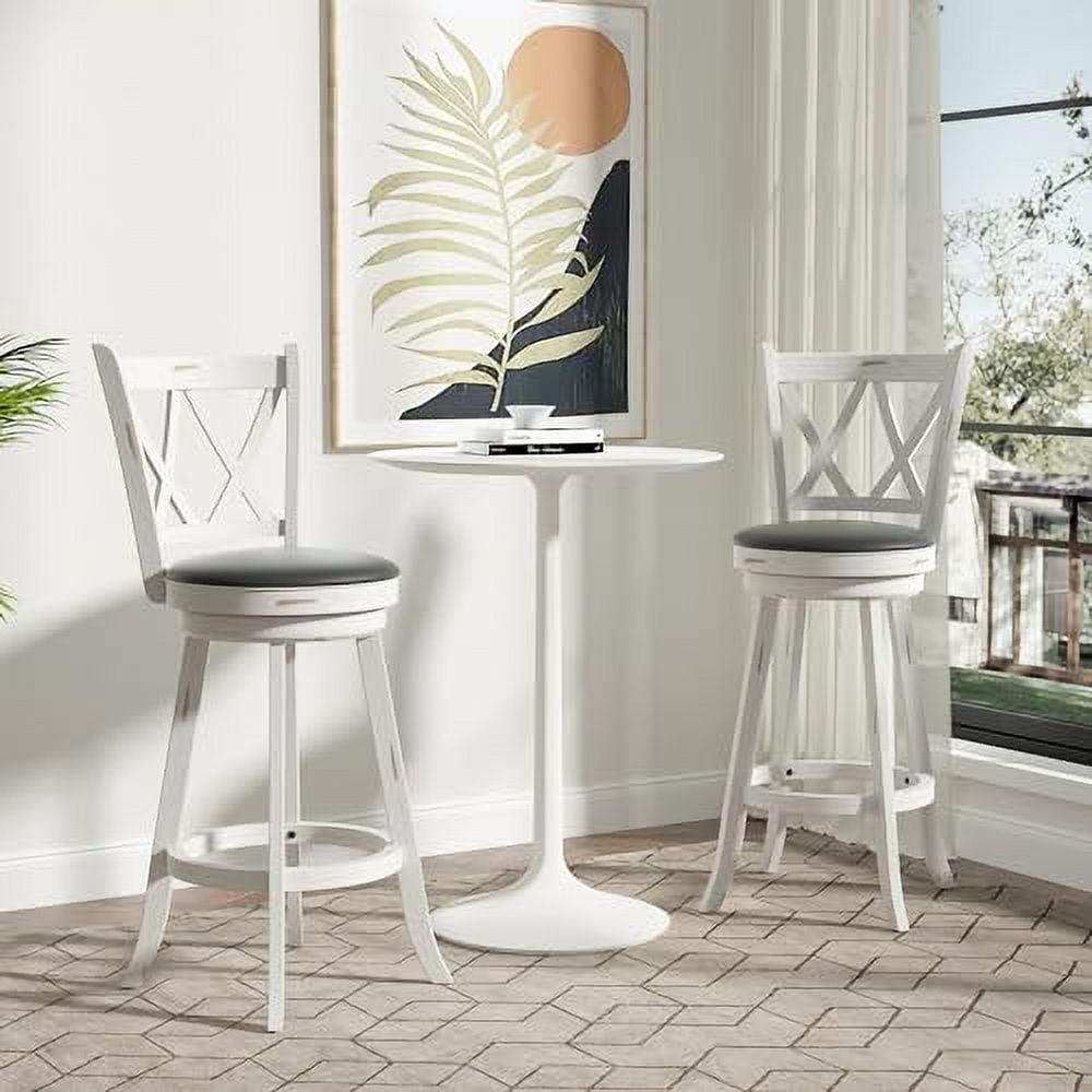 Betterhood 29" Bar Height Swivel Bar Stools (Set Of 2) - Upholstered Seat, Solid Wood, Farmhouse Style
