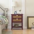 thumbnail image 1 of 29" Bedside Table with 2 Drawer and Shelf, Solid Wood End Table with Naturel Rattan and Semi-Circular Metal Handle, Side Table Furniture for Bedroom Living Room Study, Capacity of 130 Pounds, Red, 1 of 9