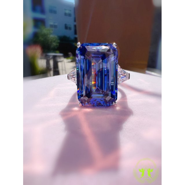 29 Carat Emerald Cut Three Stone Grayish Blue Sapphire Gemstone