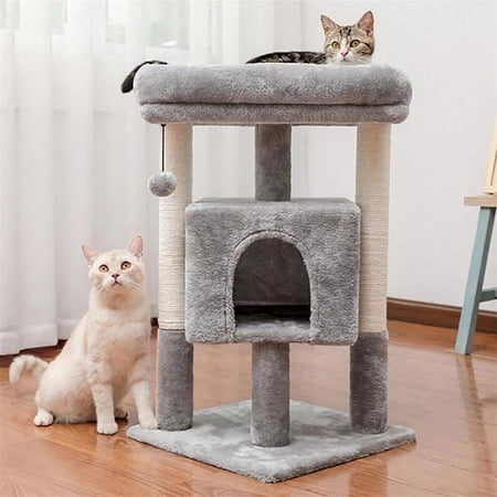 29" Cat Tree Tower  with Sisal Scratching Posts, Plush Perch, Cat Bed Furniture Grey