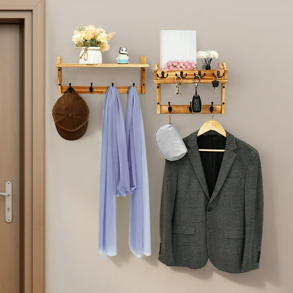 29" Coat Rack Wall Mount with Shelf 4 in 1 Wall Mounted Coat and Key Hanger with 11 Hooks Entryway Key Holder with Mail Holder for Living Room, Bedroom