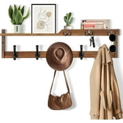 29'' Coat Rack Wall Mount with Shelf, Coat Hanger Wall Mount with Key Hooks and Mail Holder, Wood Entryway Floating Shelf with Hooks and Storage, Hat Rack for Wall Key Holder Mail Organizer