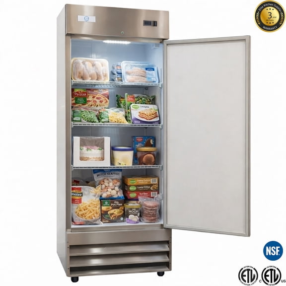 29'' Commercial Upright Freezer,  Stainless Steel, Bottom Mount, Single Door, ETL & NSF Certified, -8°F to 0°F Temperature Range