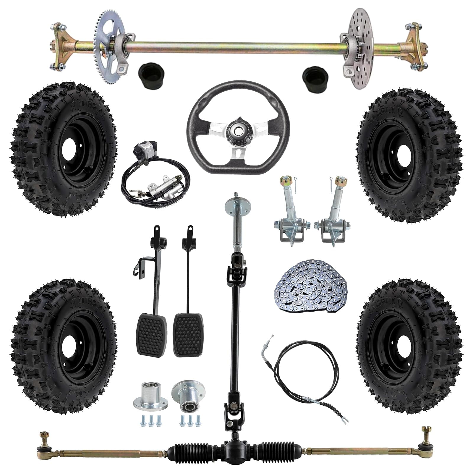 TDPRO Complete Rear Axle & Wheel Hub Kit With 4.10-6 Tires & Rims & Brake Assembly For Kids ATV, Go-Kart, Quad