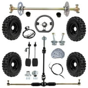 29 مجموعة Go Kart Rear Live Axle Kit مع إطارات عجلات 4.10-6 ، مجموعة توجيه عربة التسوق ، مجموعة الفرامل ، محور التوجيه 3 محاور عجلة مسمار لـ DIY Drift Trike ، ATV ، Quad ، Buggy