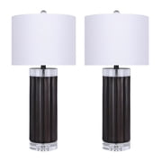 29 Dark Grey Lustre Polyresin Table Lamp w/ Ribbed Base & Off-White Linen Shade Set of 2