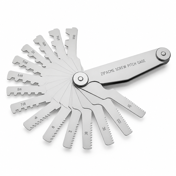 29 Degree Acme Screw Pitch Gauge Stainless Steel T-Thread Tool Set, 16 Pieces