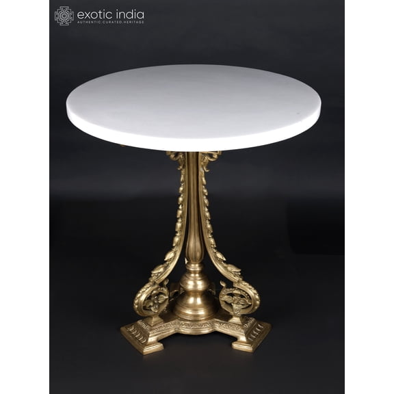 29" Designer Round Table | Brass and White Marble