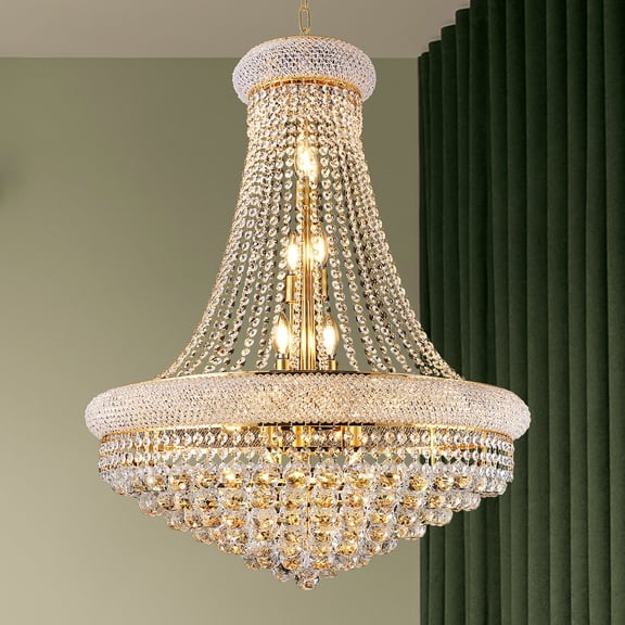 29'' Diameter Luxury Lobby High Ceiling Crystal Chandelier Gold Frame 15 Lights