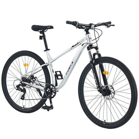 Aezusy 29" Mountain Bike Single Speed Steel Frame City Bicycle with Front Suspension for Men Women, Silver