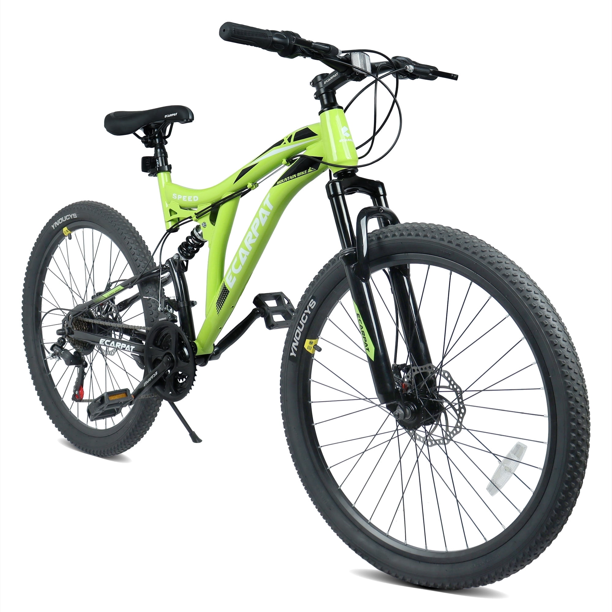 26" Mountain Bike Single Speed Steel Frame City Bicycle with Front Suspension for Men Women, Green