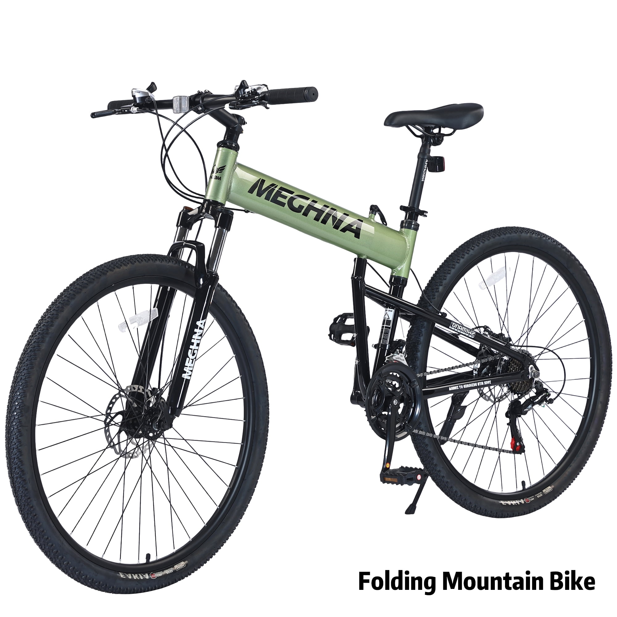 29 Folding Mountain Bike Shimano 21 Speed Suspension Fork Aluminium Frame MTB Bicycle in Green Walmart