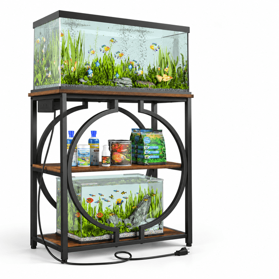 29 Gallon Aquarium Stand, 3-Tier Metal Frame with Power Outlets, 450 Lbs Capacity