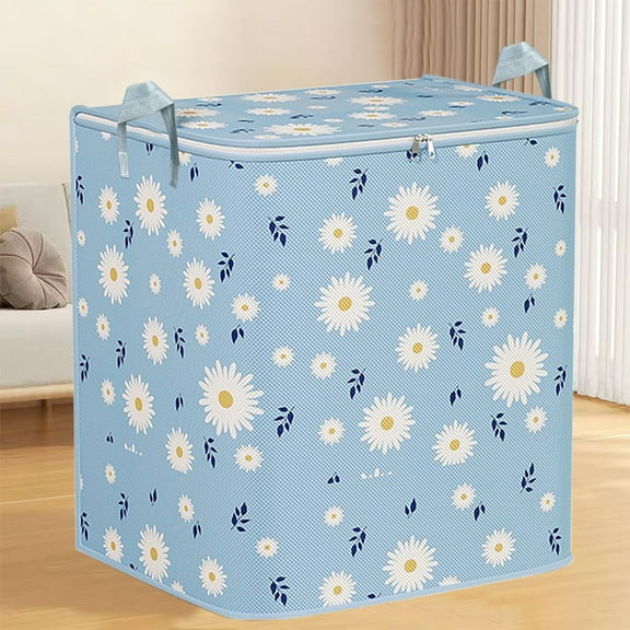 29 Gallon Storage Bags Large Storage Bags for Comforters Blankets Clothes Bedding Dual Zipper Moving Bags w/Reinforced Handles Space Saver Bags Storage Organizer for Dorm Closet Packing Blue Daisies