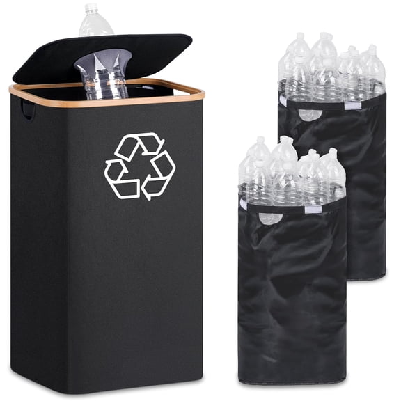 29 Gallons Recycling Bins for Kitchen, Indoor Recycle Bins with Lid, 110L Large Recycle bin with 2 Removeable Reusable Inner Bags, for Bottles Cans Glass Plastice Cartons(Black)