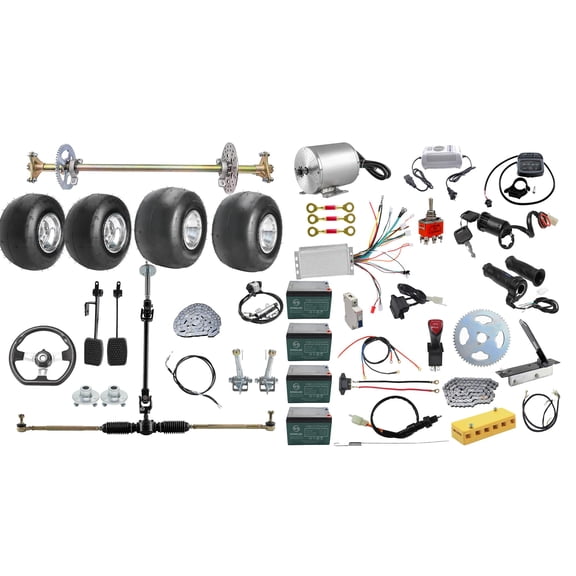 29" Go Kart Rear Live Axle Kit with 5" Wheels Tires, 48V 1800W Brushless Motor Controller & 4x 6-DZM-12 & T8F & #35 Chain Sprocket, Steering & Brake Assembly for ATV Quad Drift Trike (Slick Tire)