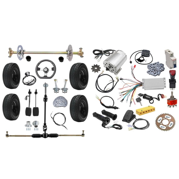 29" Go Kart Rear Live Axle Kit with Front Steering Assembly, 6" Wheels Tires 13x5.00-6, 48V 1800W Brushless Motor Controller Kit, T8F & 420 Sprocket for ATV Quad Buggy Drift Trike Four Wheelers DIY