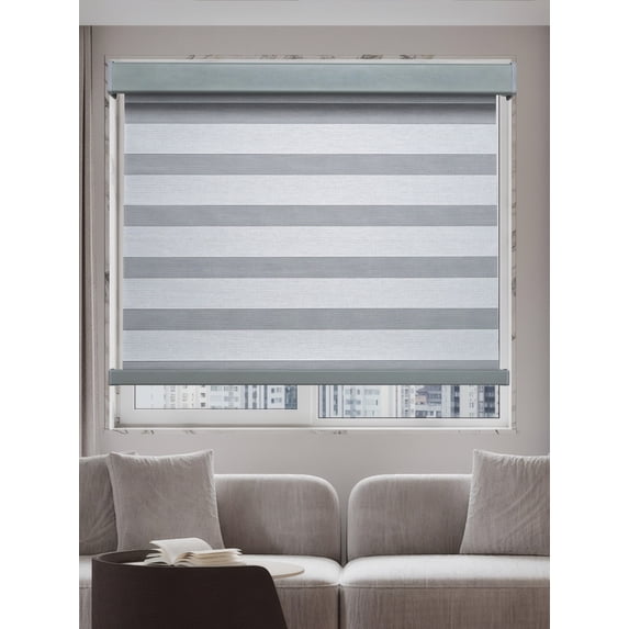 29" Gray Cordless Window Zebra blinds with Dual Layer Jacquard Material For Privacy and Light Control, Roller Zebra Shades for Indoor Home and Office