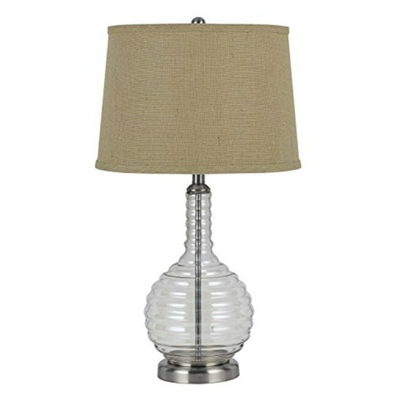 29" Height Glass Table Lamp in Smoked Finish-Color:Brushed Steel,Finish:Smoked,Material:Burlap,Shape:Round Hardback,Wattage:150W