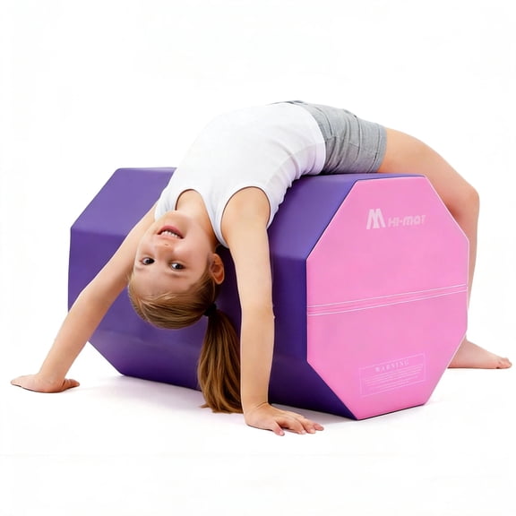 29’ Height Gymnastics Octagon Tumble Mat PU Waterproof for Child with Carrying Handles Home Gym Purple