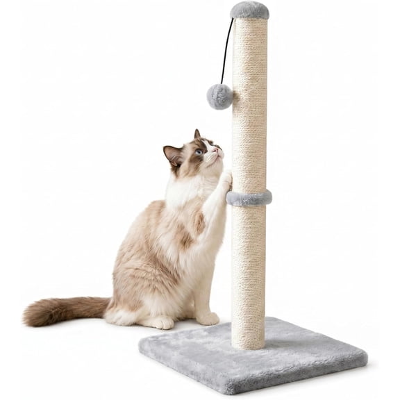 29" Height Tall Cat Scratching Post, Claw Scratcher with Sisal Rope and Covered with Soft Smooth Plush, Vertical Scratch [Full Strectch] for Standard Size Cats(Grey, 29 inches for All Cats)