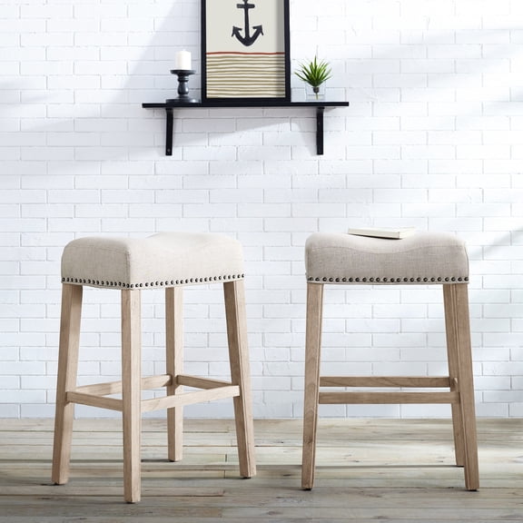 29" Height Tan Backless Saddle Bar Stools, Genuine Wood / Enhance Your Living Area