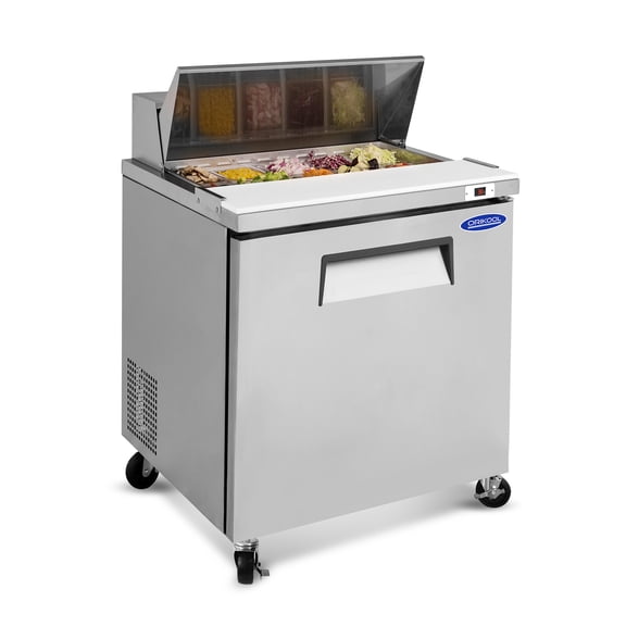 29 IN Commercial Refrigerators Sandwich&Salad Prep Table with a Butcher Block Cutting Board, Protection Lid, Cold Storage, ETL Certified