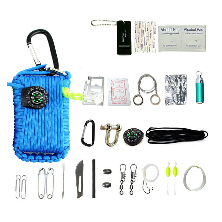 29\-In\-1 Outdoor Self\-Help Survive Emergency Box Kit Outdoor Survival  Hunting Gear Set Portable Camping Hiking Equipment Tools blue 