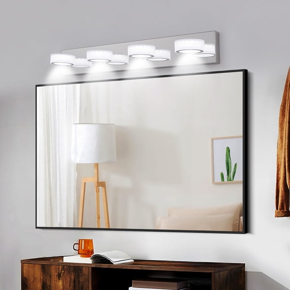 29 Inch 4-Light LED Vanity Light, Modern Dimmable Bathroom Fixture with Rotatable Heads, Chrome Finish