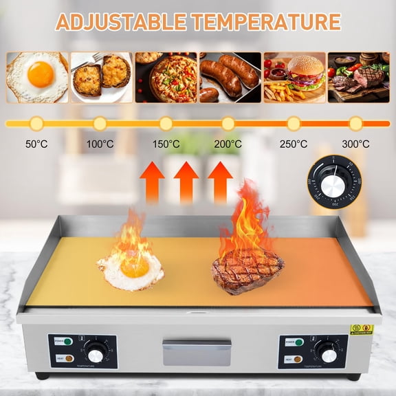 29 Inch Commercial Electric Griddle,Dual-Control Stainless Steel Flat Top Grill,3000W 110V Non-Stick Stainless Steel Teppanyaki Grill for Restaurant Kitchen Outdoor BBQ