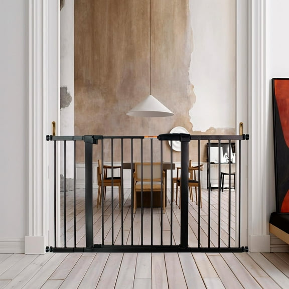 29 Inch Dog Gate Indoor, Adjustable Pet Gates for Wide Openings, Pressure Mounted Pet Fence, No Drilling, Expandable Dog Gate for Doorways, Stairways and Hallways (Black, 29" W x 30.5" H)