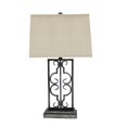 thumbnail image 1 of 29 Inch Industrial Table Lamp, Linen Shade, Stacked Pedestal Base, Black- Saltoro Sherpi, 1 of 4