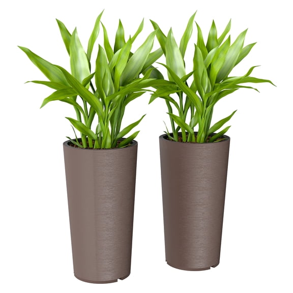 29 Inch Outdoor Planters, 2 Pk Plastic Flower Pots, Weather Resistant Stackable Large Plant Pots, Brown