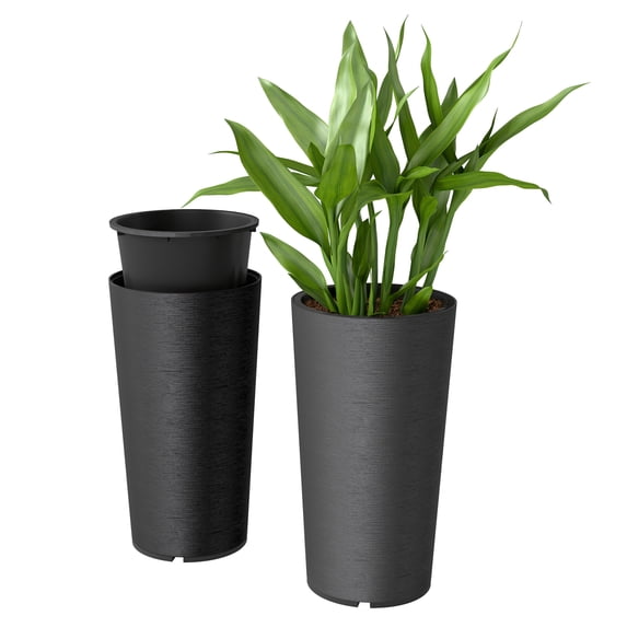 29 Inch Outdoor Planters, Set of 2 - Plastic Flower Pots - Weather Resistant Stackable Plant Pots for Garden, Patio, Black