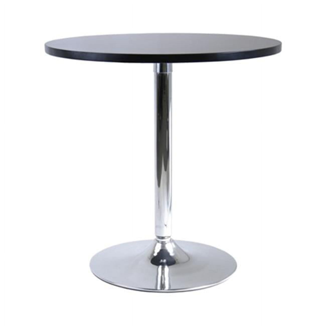 Black Round Wood Dining Table with Chrome Pedestal Base
