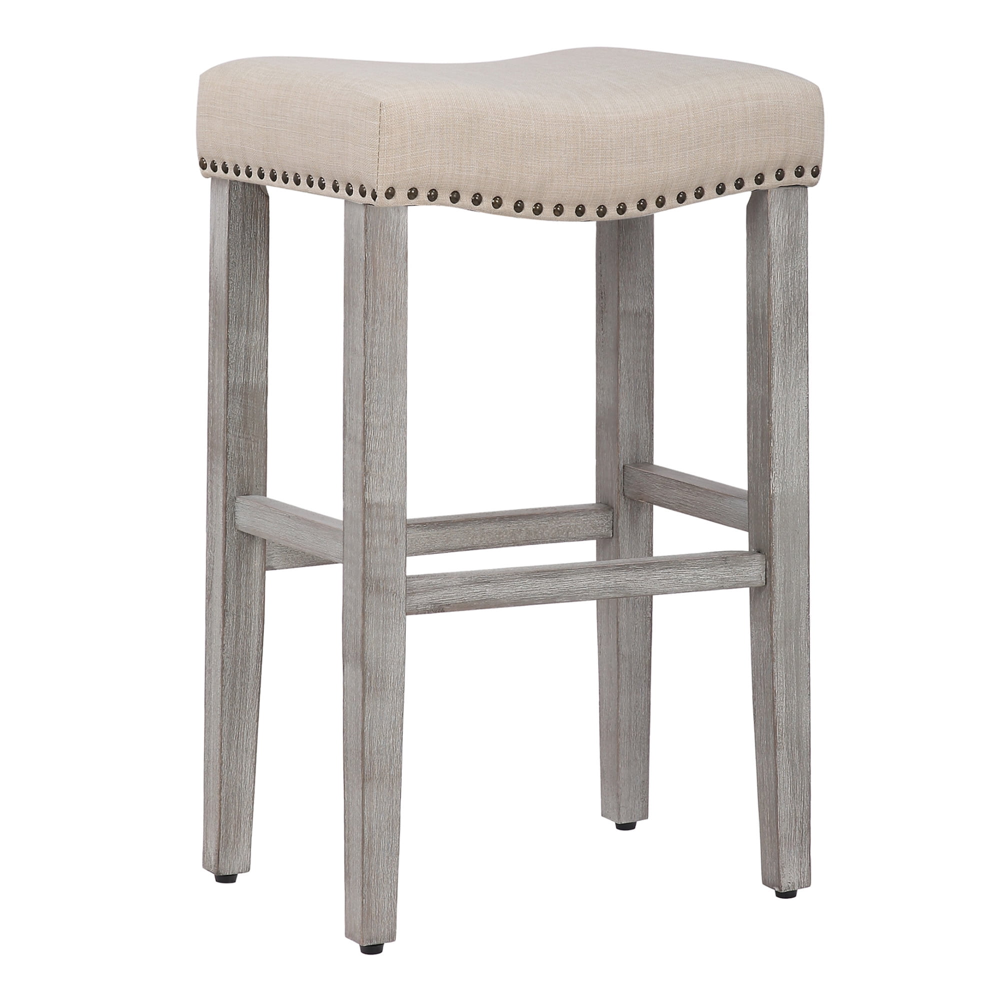 29" Inch Upholstered Backless Saddle Seat Counter Stool, Antique Gray/Beige