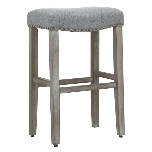 29" Inch Upholstered Backless Saddle Seat Counter Stool, Antique Gray/Gray