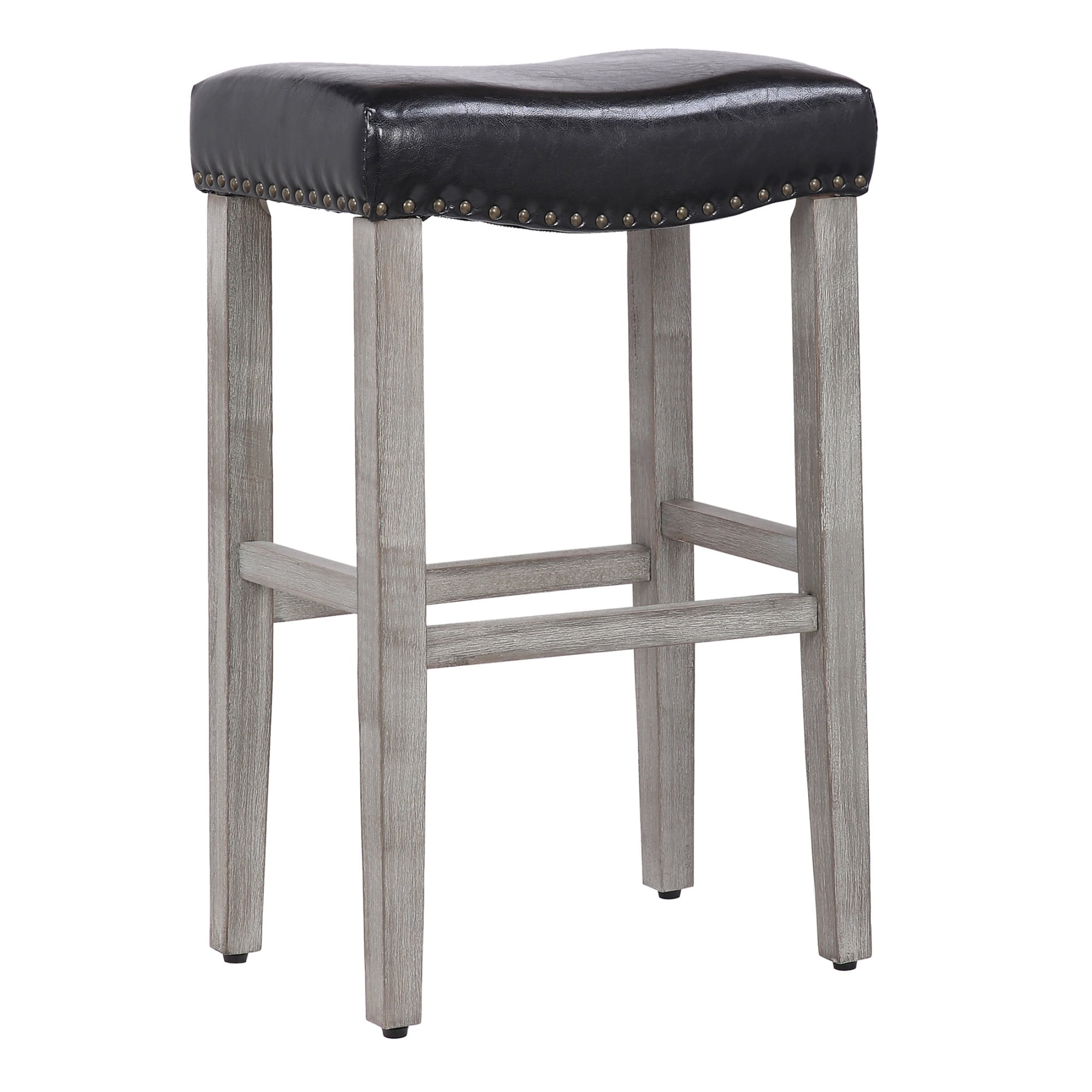 29" Inch Upholstered Backless Saddle Seat Counter Stool, Antique Gray/Leather