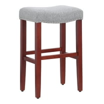 29" Inch Upholstered Backless Saddle Seat Counter Stool, Cherry/Gray