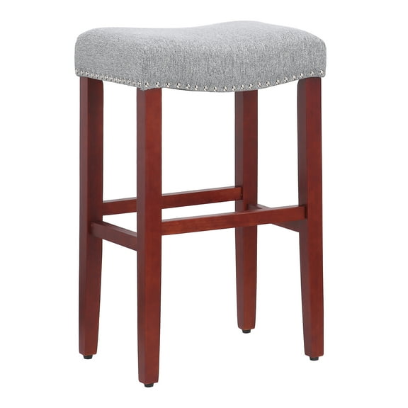 29" Inch Upholstered Backless Saddle Seat Counter Stool, Cherry/Gray