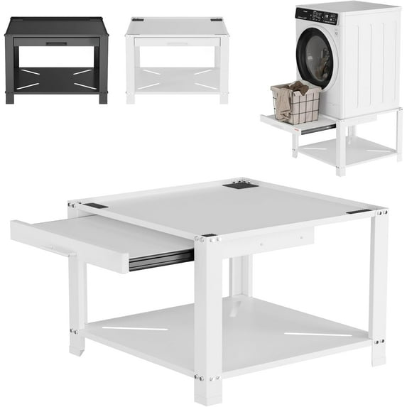 Garvee 29-Inch Washer Dryer Pedestal with Pull-Out Shelf, Anti-Vibration Storage Base, 800LB Capacity, White