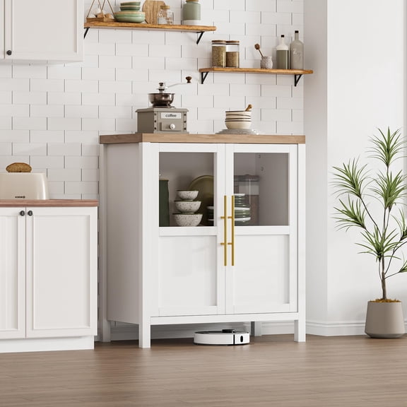 29" Large Buffet Sideboard Cabinet with 2 Glass Doors and Shelves, Modern Farmhouse Storage Cabinet Table for Kitchen Dining Room, Living Room, Hallway