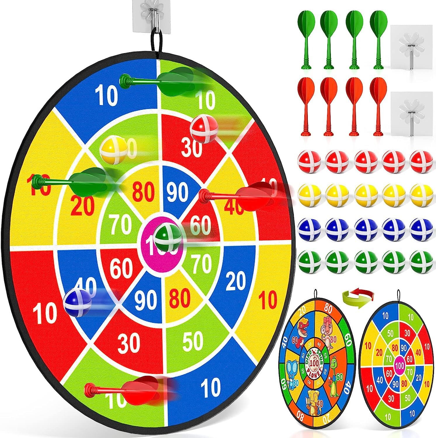 29"Large Dart Board for Kids,Double Sided Kids Dart Doard Toy with 20