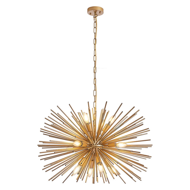 29" Mid-Century Modern 12-Light Starburst Chandelier – Gold Sputnik Pendant Light Fixture for Living Room, Dining Room, or Foyer (Bulb Not Included)