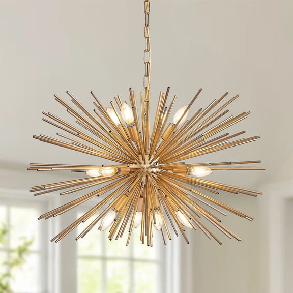 29” Mid-Century Modern 12-Light Starburst Chandelier - Gold Sputnik Pendant Light Fixture