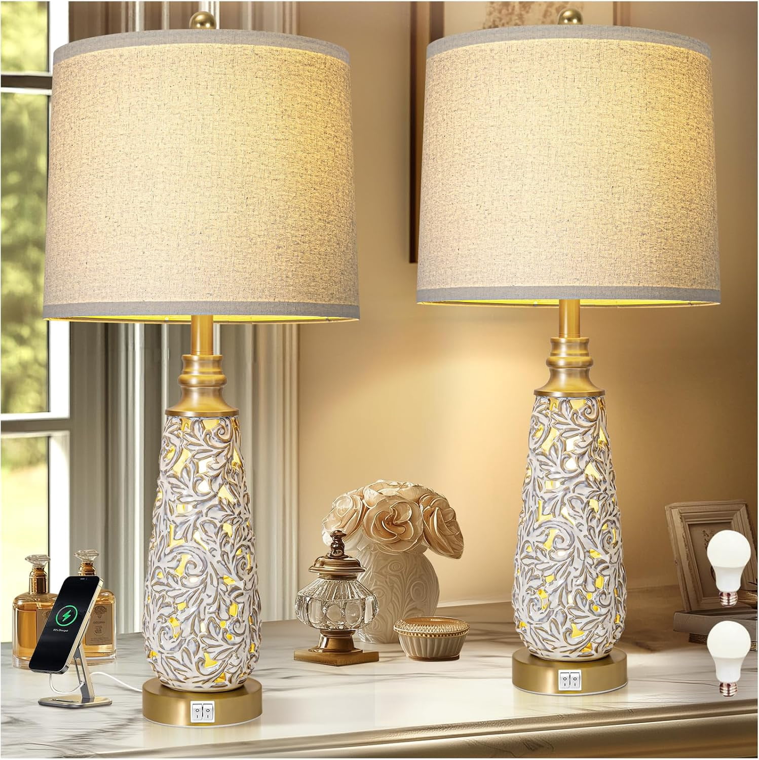 29" Modern Ceramic Table Lamps Set of 2,Lamps for Living Room with ...