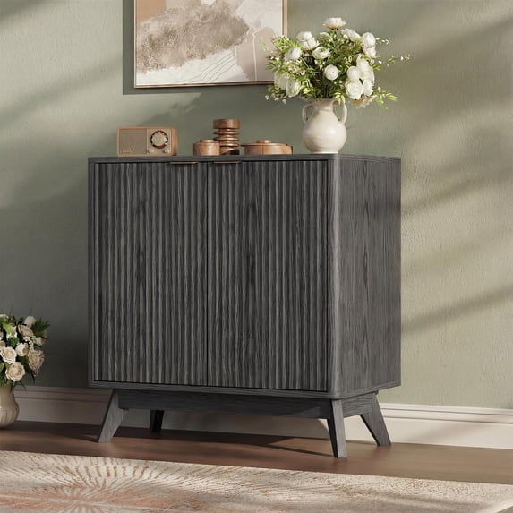 29" Modern Sideboard Buffet Cabinet with Storage, Fluted 2-Door Accent Cabinet with Rounded Corners, Walnut Wood Grain Console Table for Coffee Bar, Entryway & Dining Room, Adjustable Shelves