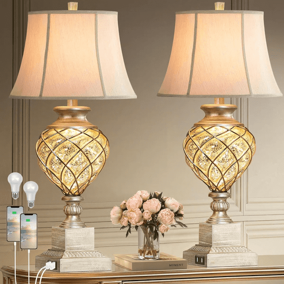 29 Modern Silver Mercury Glass Table Lamp (Set of 2)